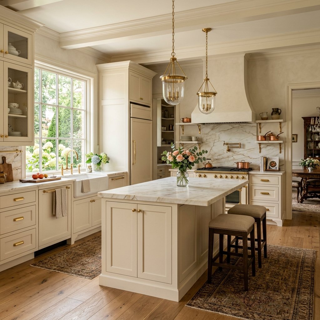Classic elegant cream and brass kitchen